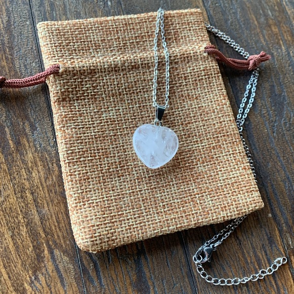 Clear Quartz Necklace Crystal Heart Necklace Clear Quartz Pendant - Picture 3 of 3